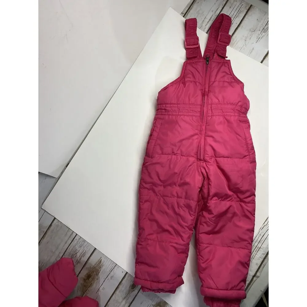 Weatherproof Baby Snow Pants Bibs and Jacket Pink 24 months Ruffled Puffer Coat